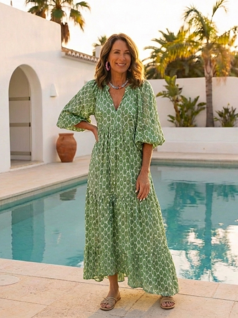 Margot Biarritz - Robe midi à manches trois quarts Apolline