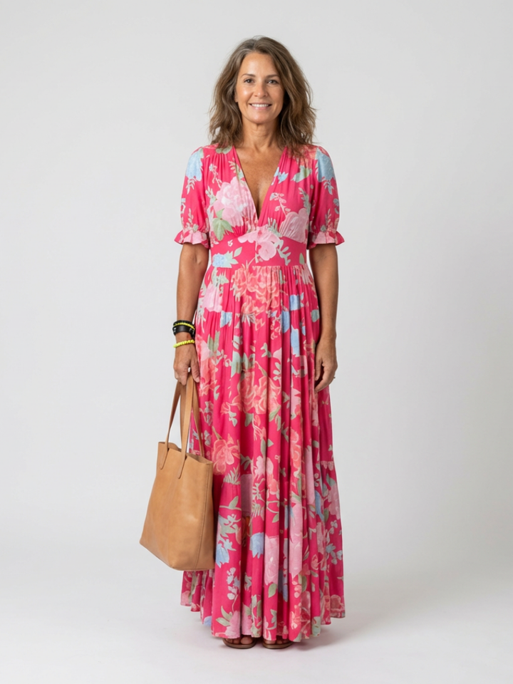 Margot Biarritz - Robe midi à fleurs à manches courtes Ione