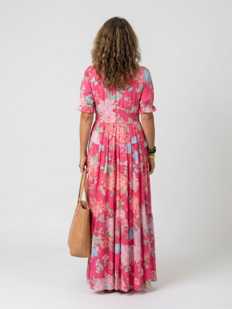 Margot Biarritz - Robe midi à fleurs à manches courtes Ione
