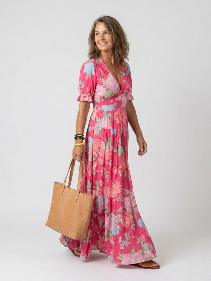 Margot Biarritz - Robe midi à fleurs à manches courtes Ione