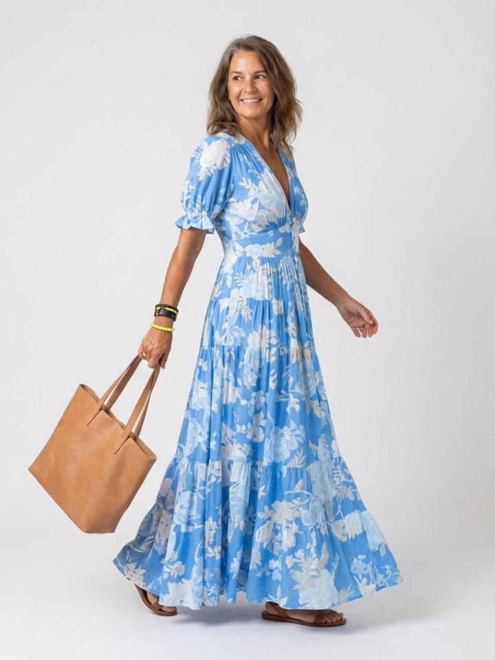 Margot Biarritz - Robe midi à fleurs à manches courtes Ione