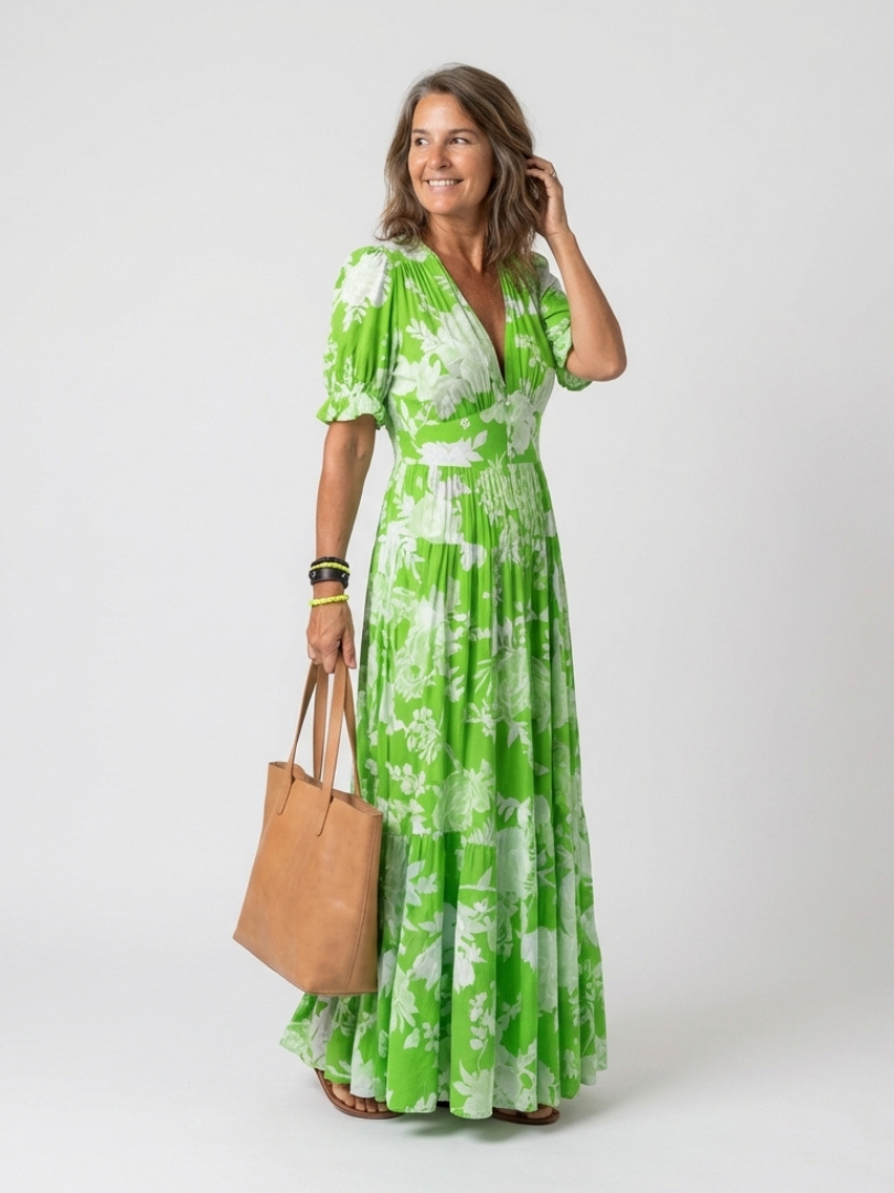 Margot Biarritz - Robe midi à fleurs à manches courtes Ione