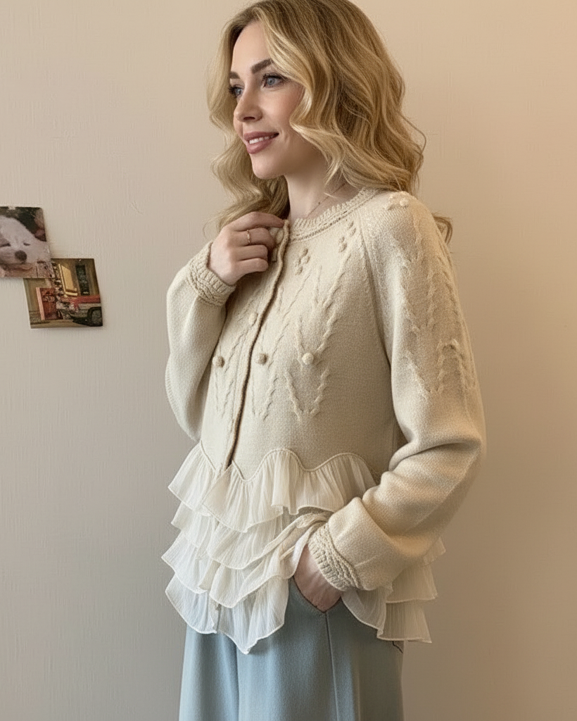Margot Biarritz - Cardigan élégant en maille avec volants