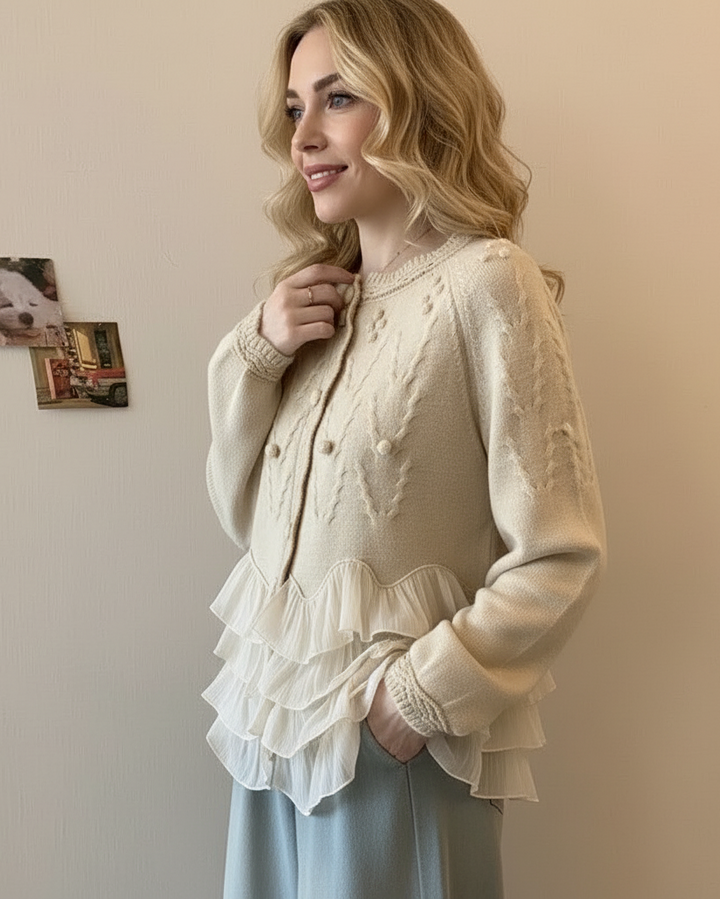 Margot Biarritz - Cardigan élégant en maille avec volants