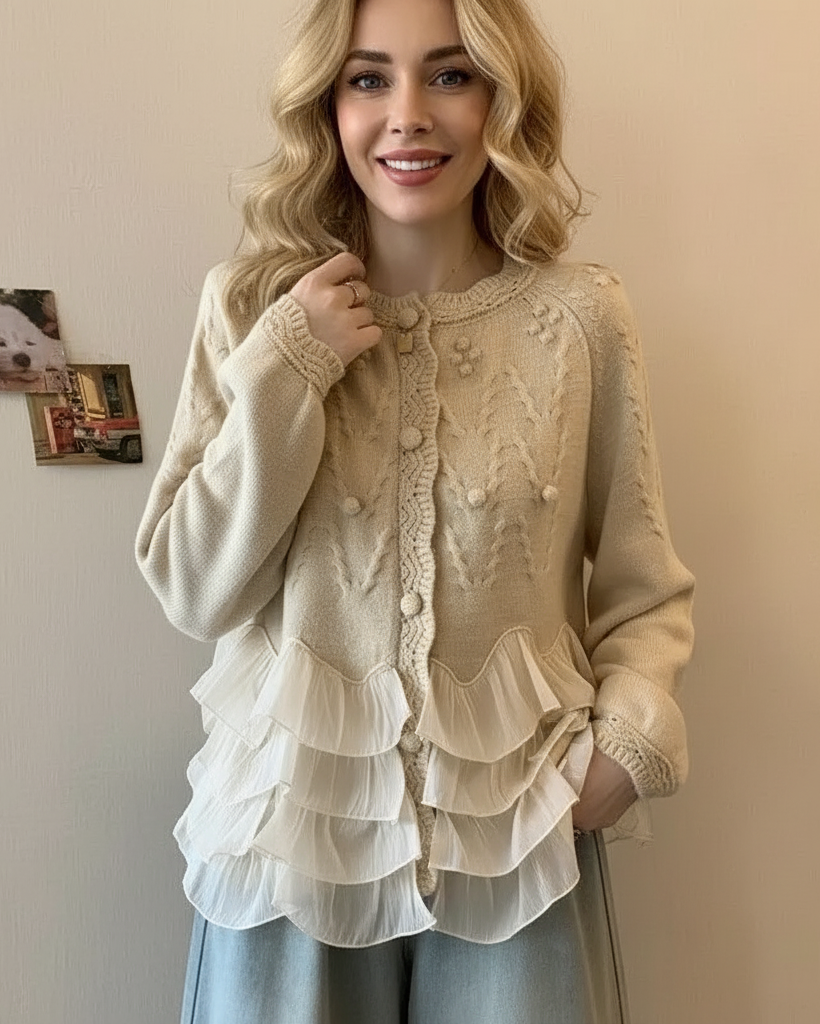 Margot Biarritz - Cardigan élégant en maille avec volants