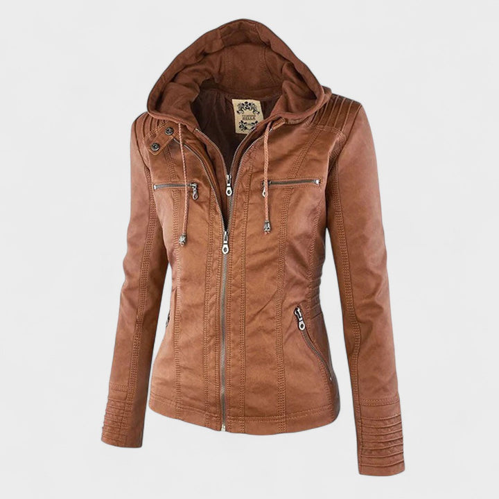 Margot Biarritz - Manteau en cuir avec capuche