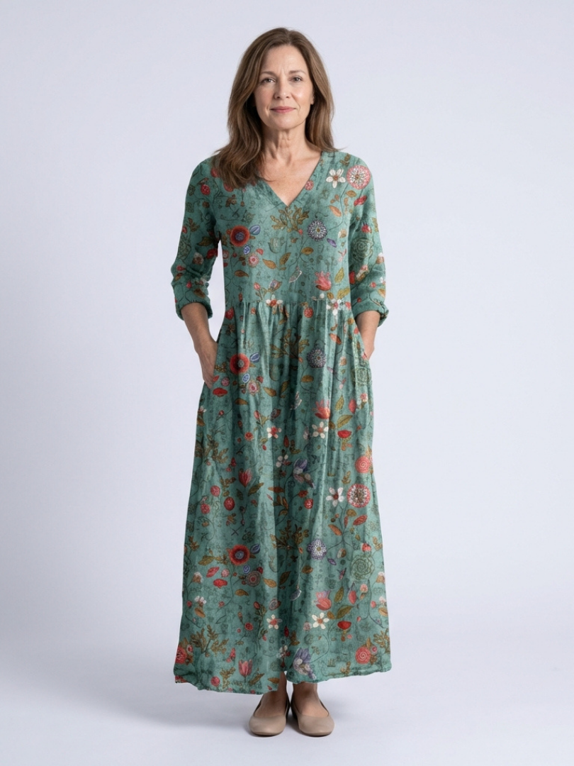 Margot Biarritz - Robe Maxi à Manches Trois Quarts Marina