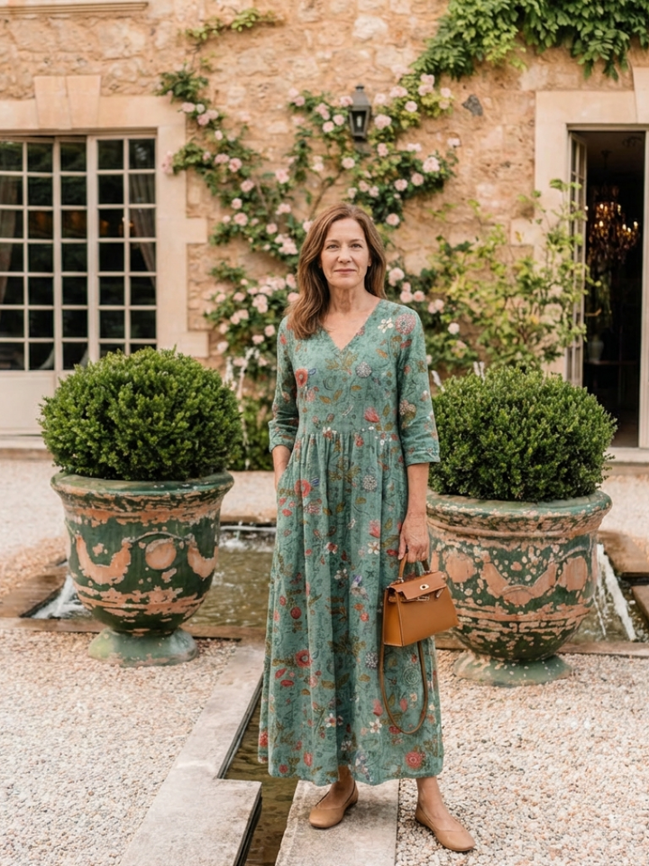 Margot Biarritz - Robe Maxi à Manches Trois Quarts Marina