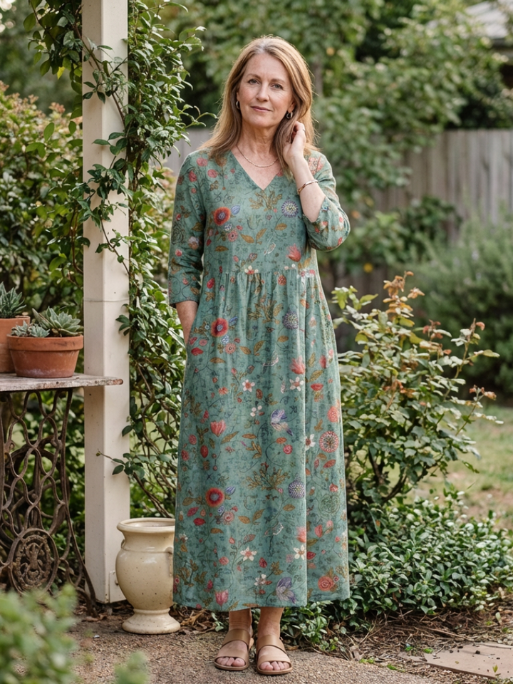 Margot Biarritz - Robe Maxi à Manches Trois Quarts Marina