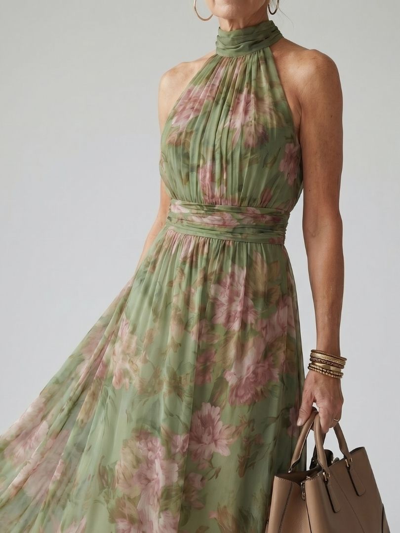 Margot Biarritz - Robe Midi Halter Froncée Mirelle