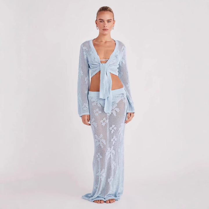 Margot Biarritz - Ensemble de couverture à nouer en crochet floral Elara
