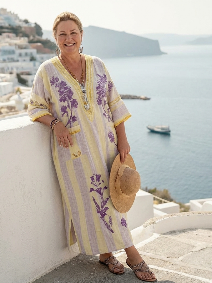 Margot Biarritz - Robe Maxi Fleurie Rayée Aurelia