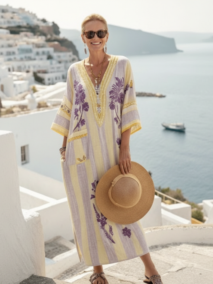 Margot Biarritz - Robe Maxi Fleurie Rayée Aurelia