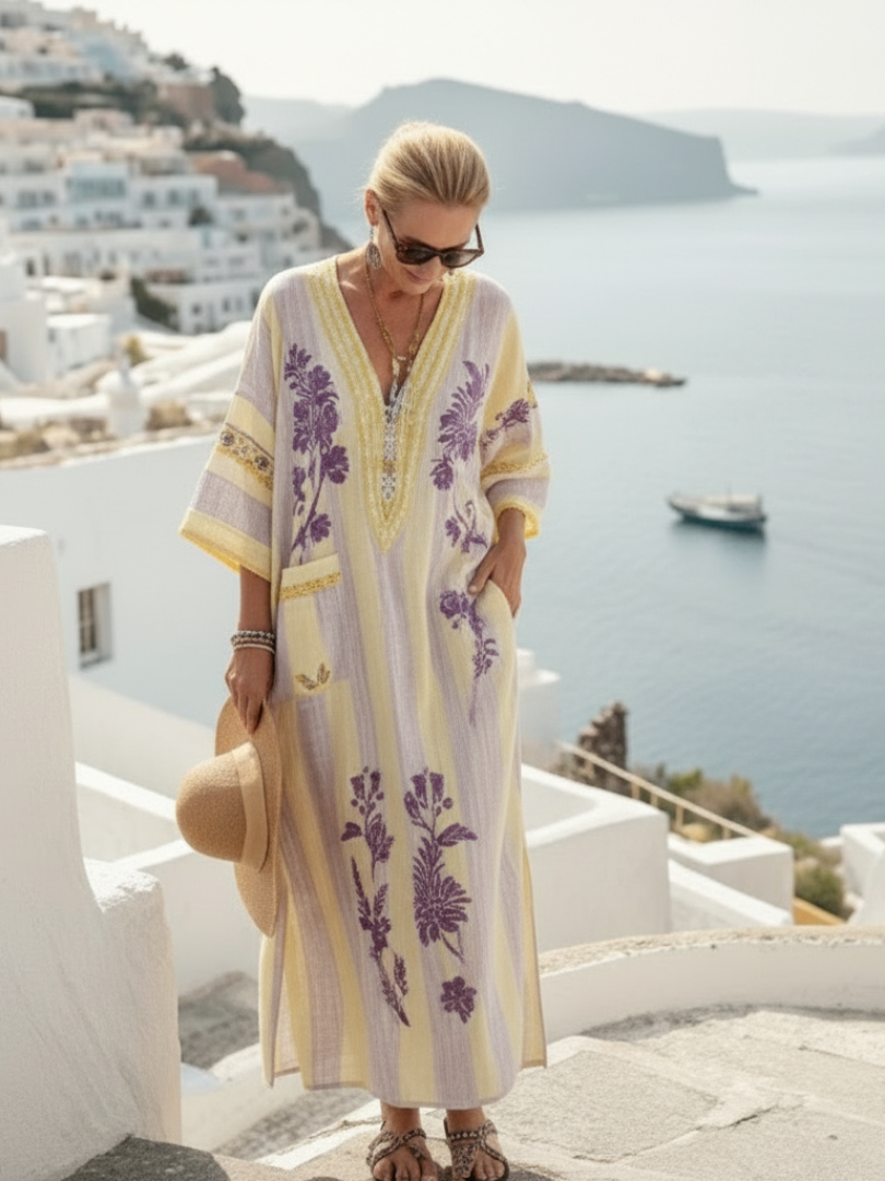 Margot Biarritz - Robe Maxi Fleurie Rayée Aurelia