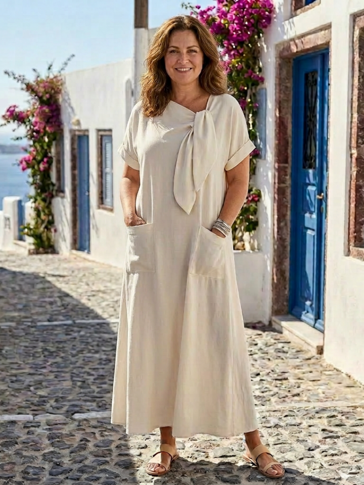 Margot Biarritz - Robe Maxi à Encolure Ronde et Manches Rosalie