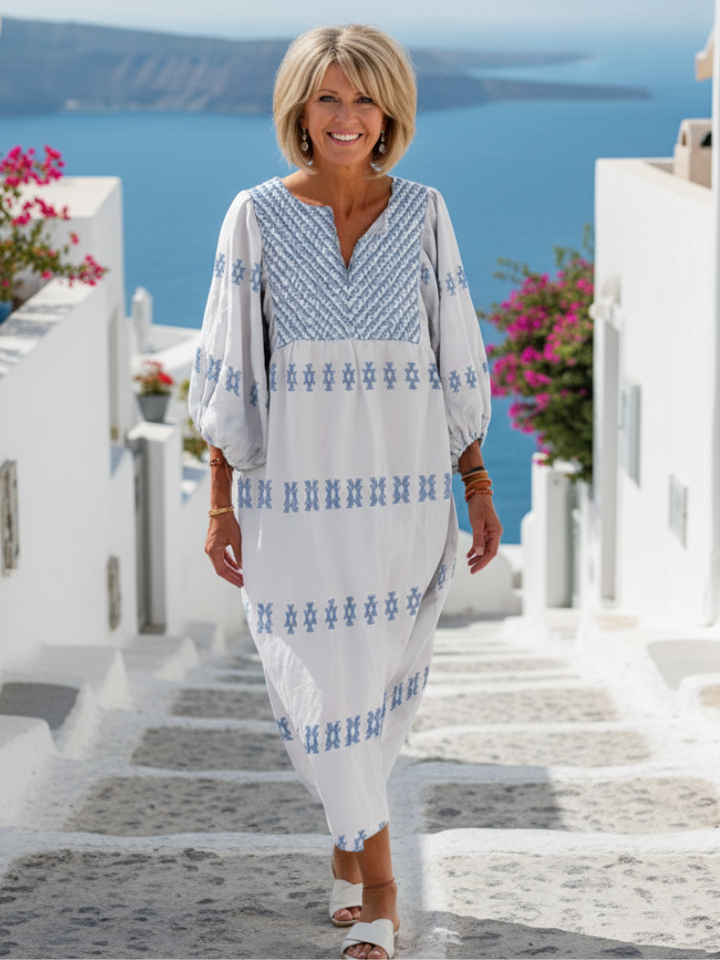 Margot Biarritz - Robe maxi brodée à manches Evadne