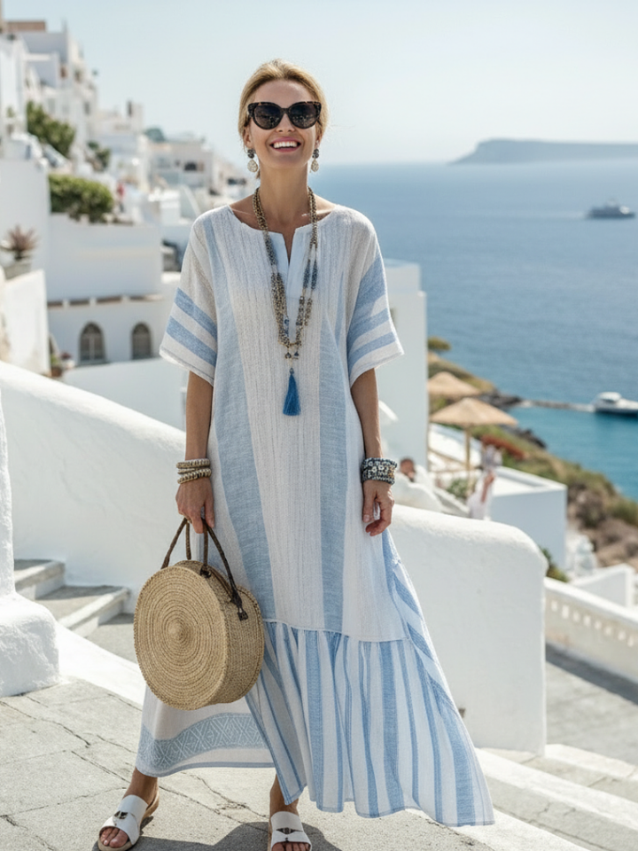 Margot Biarritz - Robe maxi à rayures à manches courtes Ione