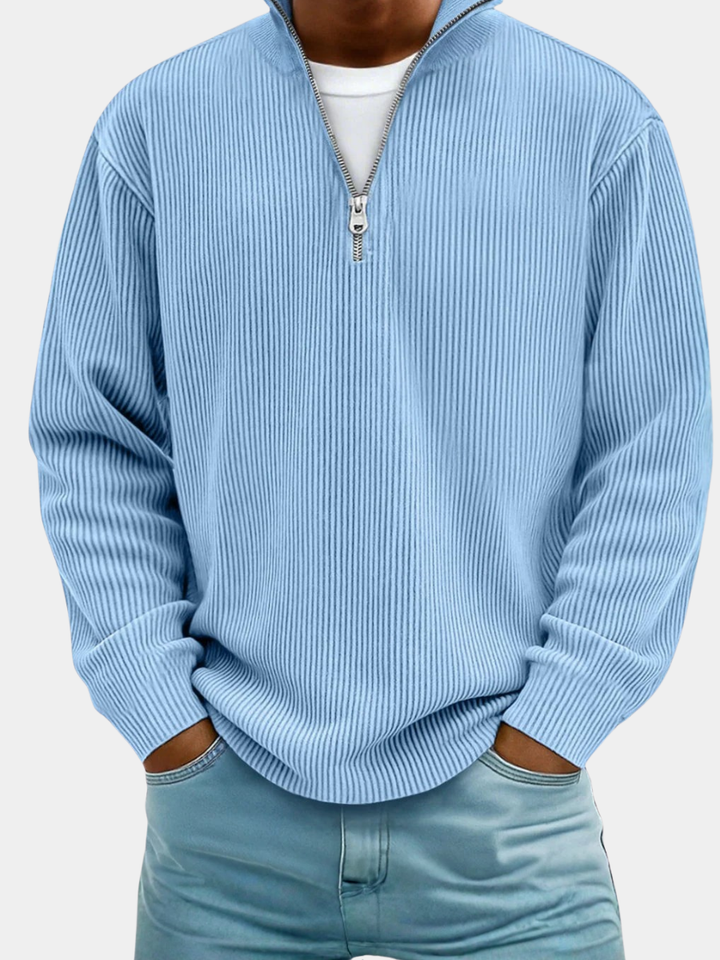 Margot Biarritz - Pull classique en maille côtelée demi-zip pour homme