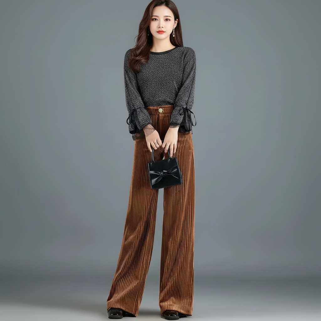 Margot Biarritz - Pantalon en velours côtelé taille haute pour femme