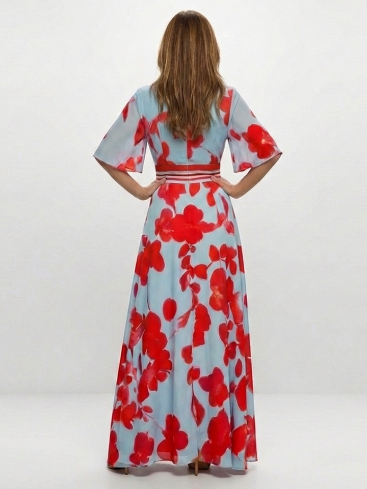 Margot Biarritz - Robe Maxi Fleurie à Manches