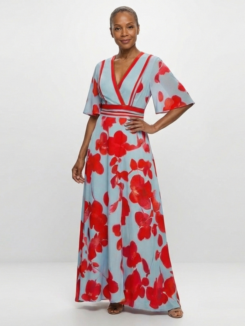 Margot Biarritz - Robe Maxi Fleurie à Manches