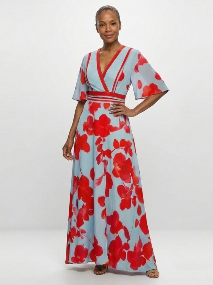Margot Biarritz - Robe Maxi Fleurie à Manches