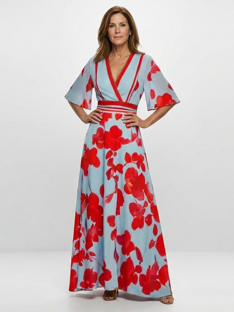 Margot Biarritz - Robe Maxi Fleurie à Manches