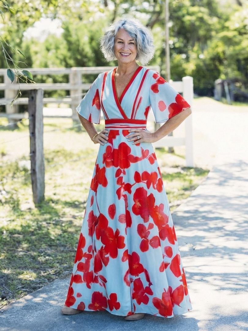 Margot Biarritz - Robe Maxi Fleurie à Manches