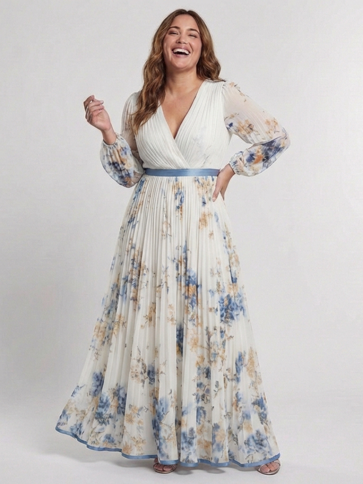 Margot Biarritz - Robe Maxi Fleurie à Manches Longues Lavinia
