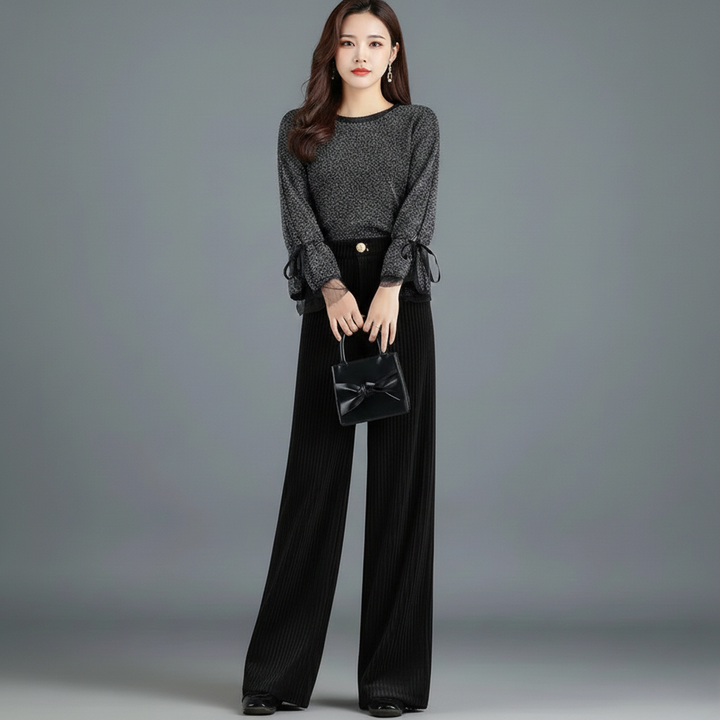 Margot Biarritz - Pantalon en velours côtelé taille haute pour femme