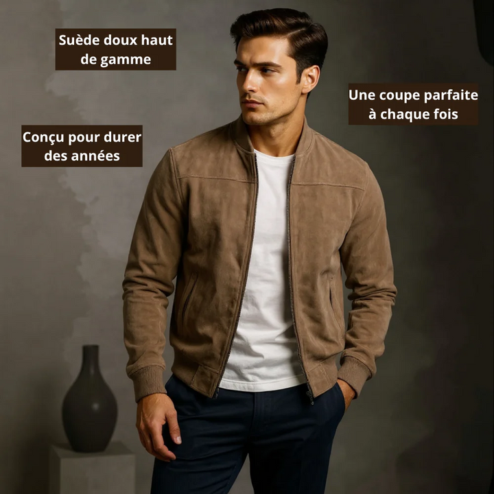 Margot Biarritz - Veste bomber en cuir suédé pour homme