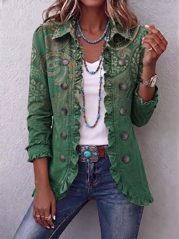 Margot Biarritz - Manteau en cachemire vert avec volants