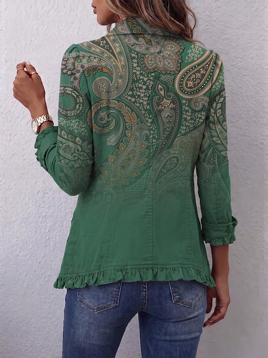 Margot Biarritz - Manteau en cachemire vert avec volants