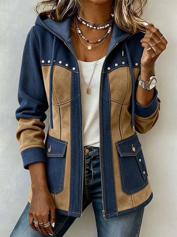 Margot Biarritz - Manteau avec Capuche en Bleu Marine et Camel