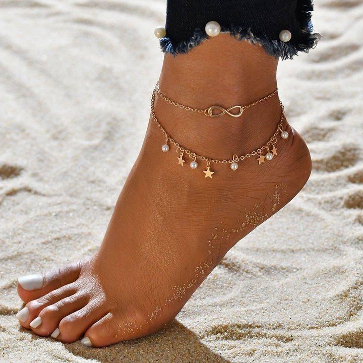 Margot Biarritz - Bracelet cheville infini avec perles et étoiles