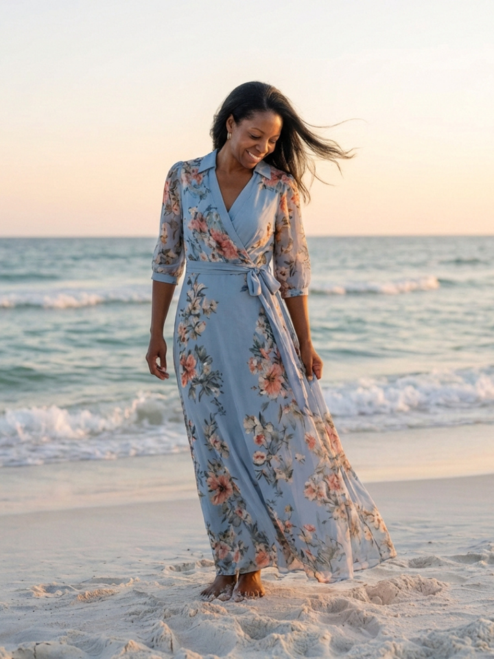 Margot Biarritz - Robe Maxi Enveloppe à Col en V Floral Camille